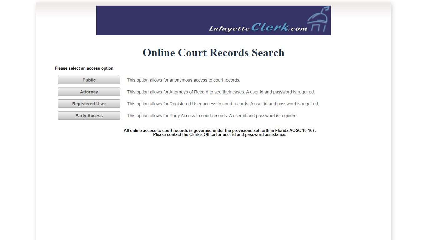 Lafayette County OCRS - ONLINE COURT RECORDS SEARCH